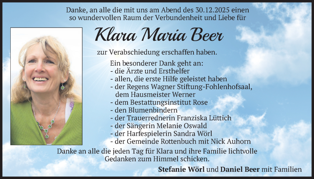  Traueranzeige für Klara Maria Beer vom 07.01.2026 aus merkurtz