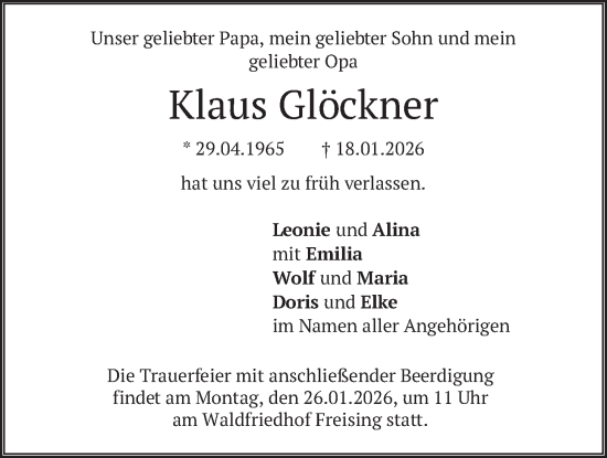 Traueranzeige von Klaus Glöckner von merkurtz