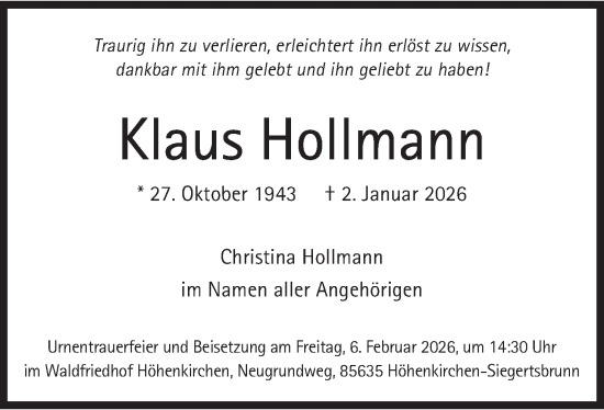 Traueranzeige von Klaus Hollmann von merkurtz