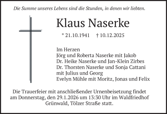 Traueranzeige von Klaus Naserke von merkurtz