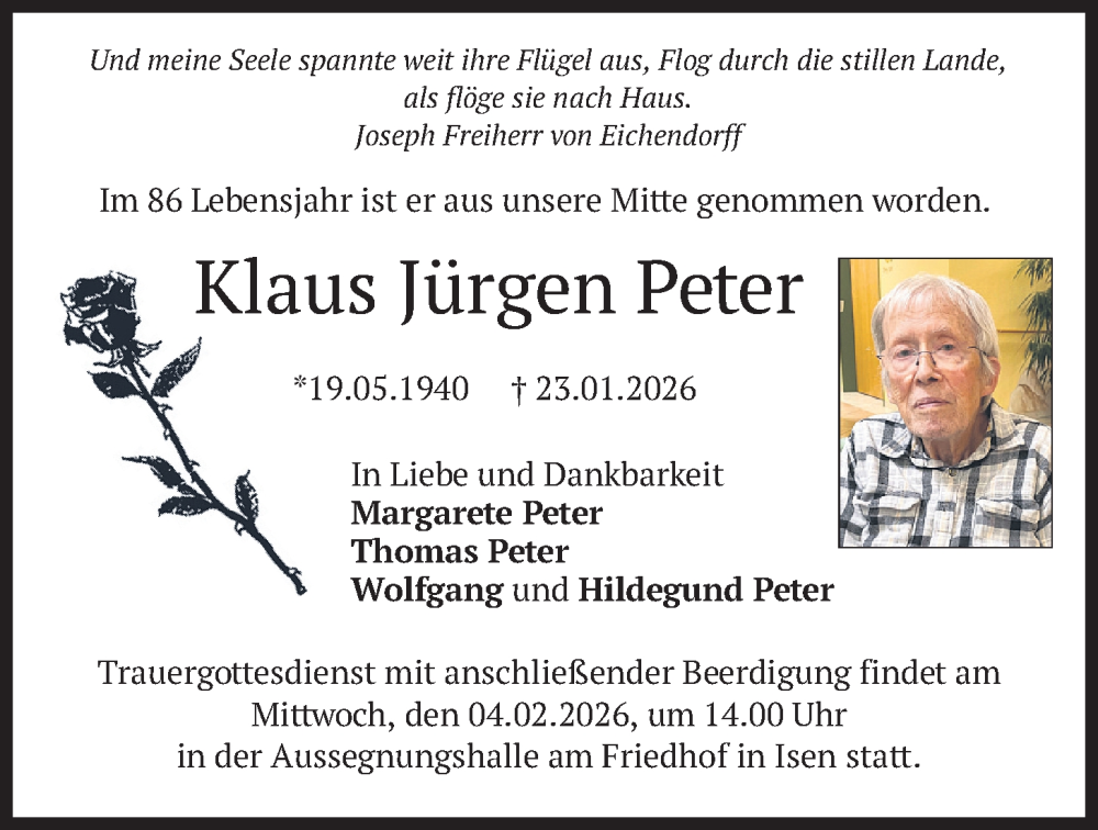  Traueranzeige für Klaus Jürgen Peter vom 31.01.2026 aus merkurtz
