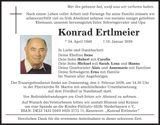 Traueranzeige von Konrad Ertlmeier von merkurtz