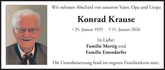 Traueranzeige von Konrad Krause von merkurtz