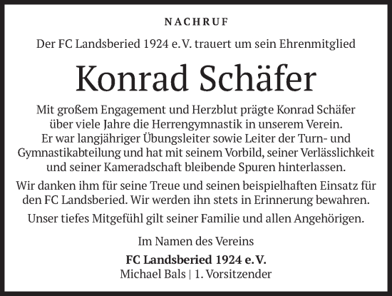 Traueranzeige von Konrad Schäfer von merkurtz