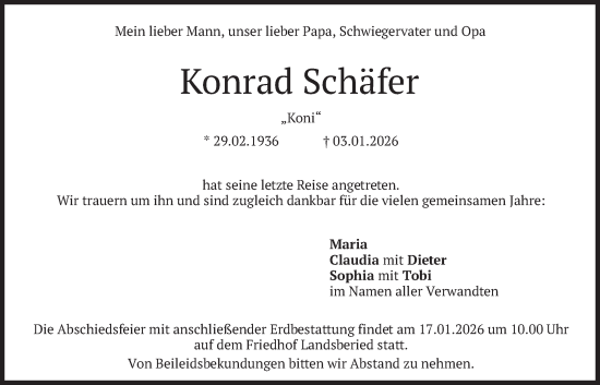 Traueranzeige von Konrad Schäfer von merkurtz