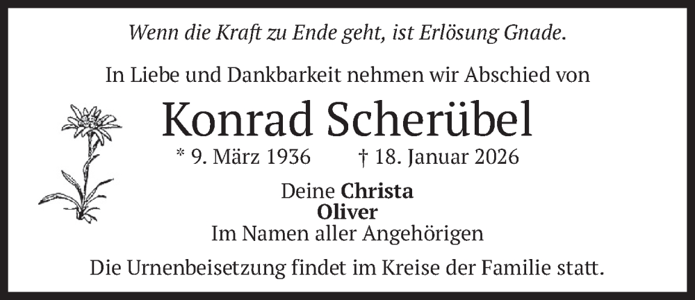  Traueranzeige für Konrad Scherübel vom 31.01.2026 aus merkurtz