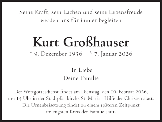 Traueranzeige von Kurt Großhauser von merkurtz
