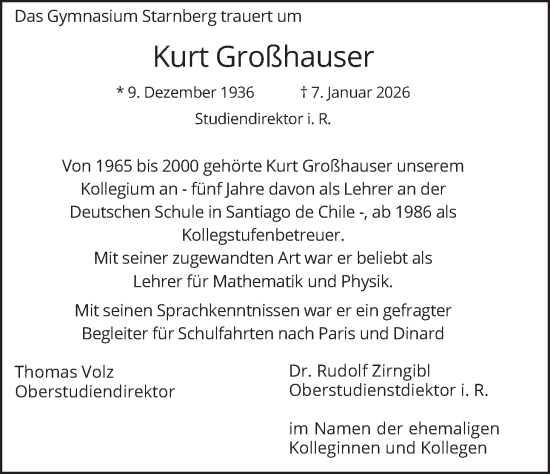 Traueranzeige von Kurt Großhauser von merkurtz