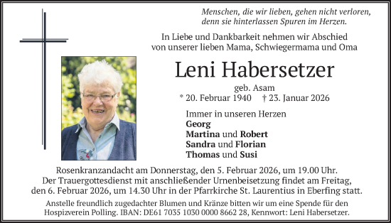 Traueranzeige von Leni Habersetzer von merkurtz