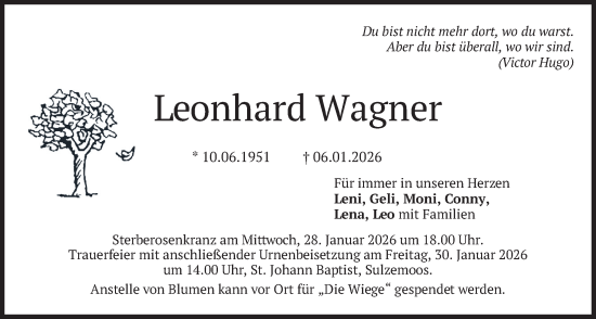 Traueranzeige von Leonhard Wagner von merkurtz