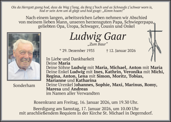 Traueranzeige von Ludwig Gaar von merkurtz