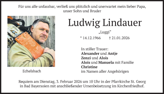 Traueranzeige von Ludwig Lindauer von merkurtz