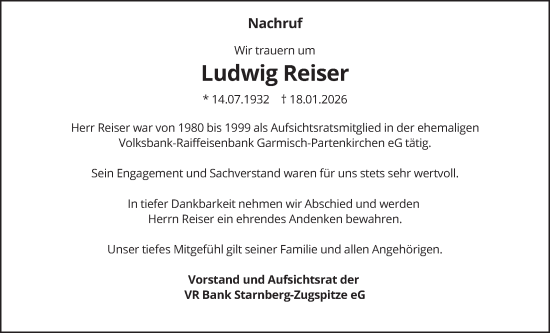Traueranzeige von Ludwig Reiser von merkurtz