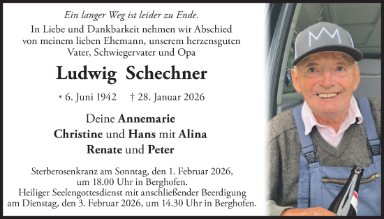 Traueranzeige von Ludwig Schechner von merkurtz