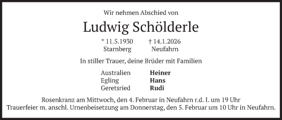 Traueranzeige von Ludwig Schölderle von merkurtz