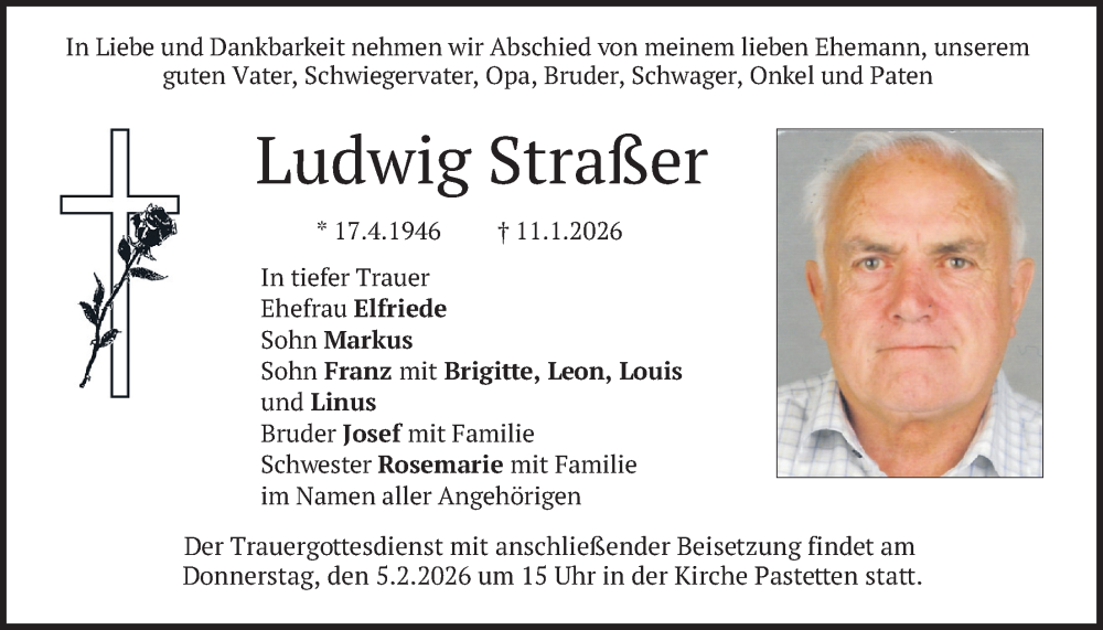  Traueranzeige für Ludwig Straßer vom 31.01.2026 aus merkurtz