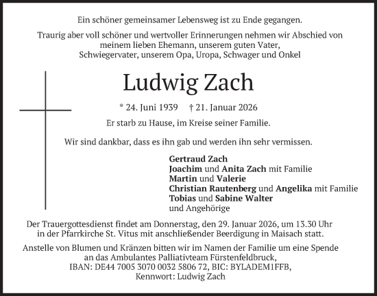 Traueranzeige von Ludwig Zach von merkurtz