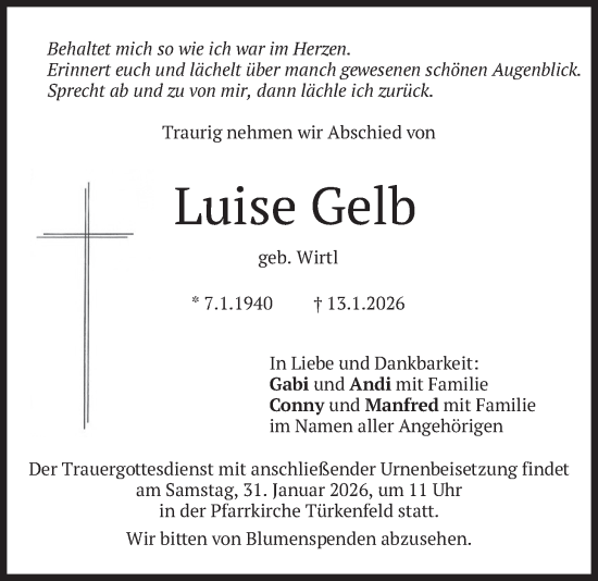 Traueranzeige von Luise Gelb von merkurtz