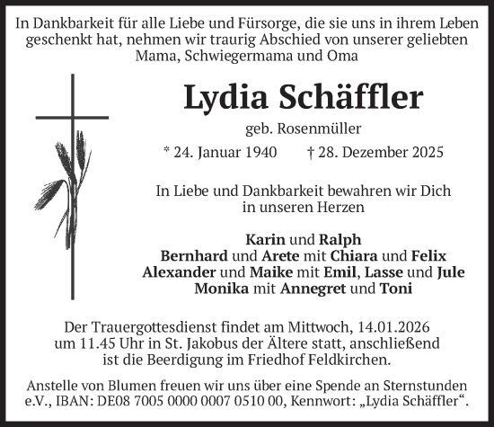 Traueranzeige von Lydia Schäffler von merkurtz