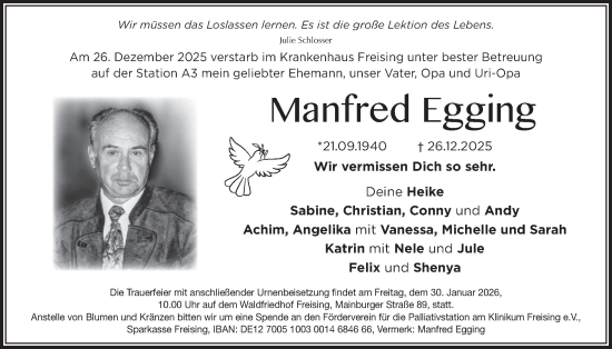Traueranzeige von Manfred Egging von merkurtz