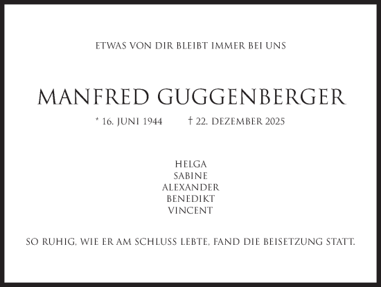 Traueranzeige von Manfred Guggenberger von merkurtz