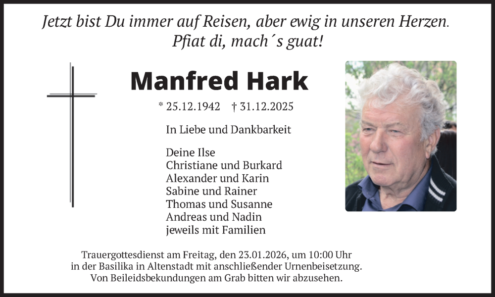  Traueranzeige für Manfred Hark vom 17.01.2026 aus merkurtz