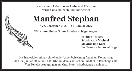 Traueranzeige von Manfred Stephan von Das Gelbe Blatt Penzberg