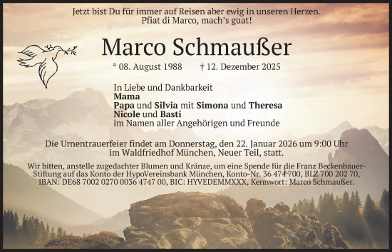 Traueranzeige von Marco Schmaußer von merkurtz