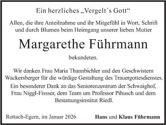 Traueranzeige von Margarethe Führmann von merkurtz