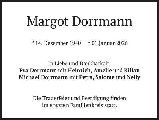 Traueranzeige von Margot Dorrmann von merkurtz