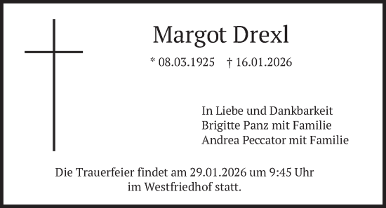 Traueranzeige von Margot Drexl von merkurtz