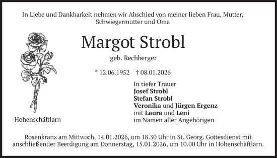 Traueranzeige von Margot Strobl von merkurtz
