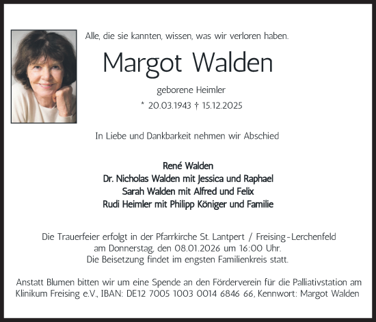 Traueranzeige von Margot Walden von merkurtz