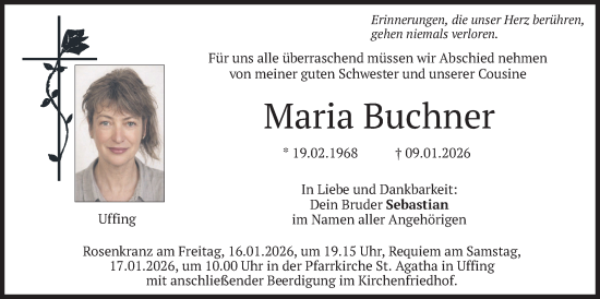 Traueranzeige von Maria Buchner von merkurtz