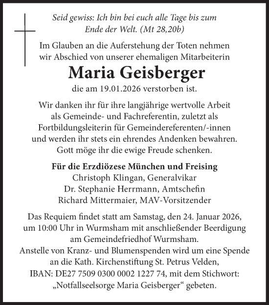 Traueranzeige von Maria Geisberger von merkurtz