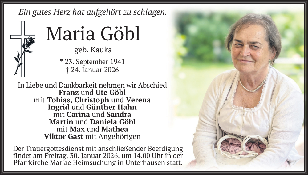  Traueranzeige für Maria Göbl vom 27.01.2026 aus merkurtz