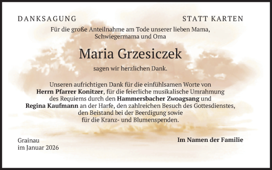 Traueranzeige von Maria Grzesiczek von merkurtz