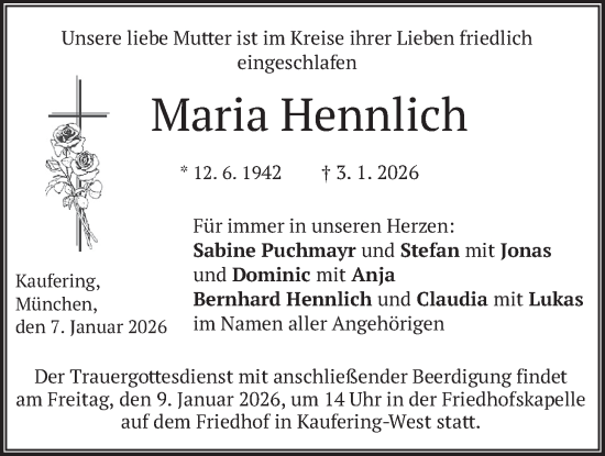 Traueranzeige von Maria Hennlich von merkurtz
