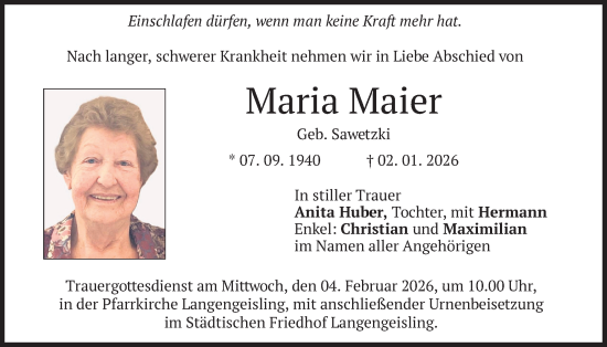 Traueranzeige von Maria Maier von merkurtz