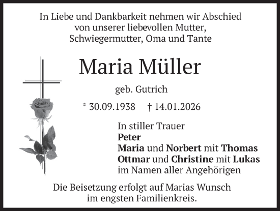 Traueranzeige von Maria Müller von merkurtz