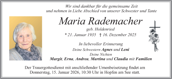 Traueranzeige von Maria Rademacher von merkurtz