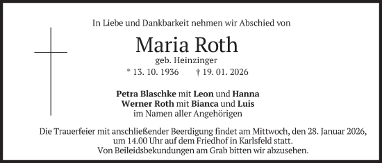 Traueranzeige von Maria Roth von merkurtz