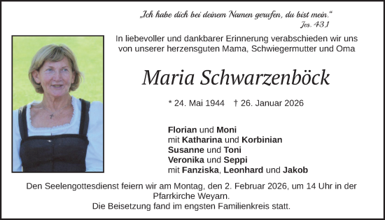 Traueranzeige von Maria Schwarzenböck von merkurtz