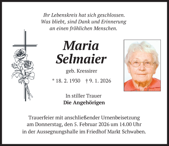 Traueranzeige von Maria Selmaier von merkurtz