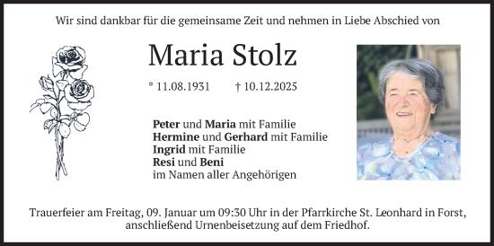 Traueranzeige von Maria Stolz von merkurtz