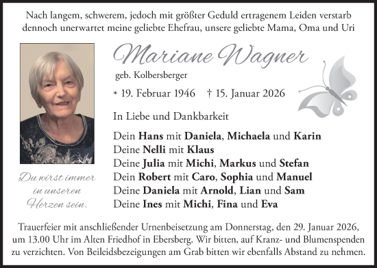 Traueranzeige von Mariane Wagner von merkurtz