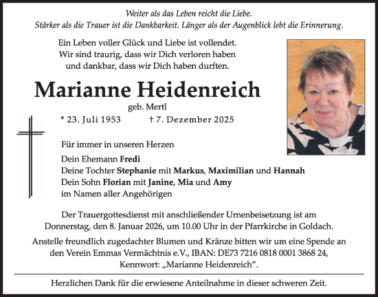 Traueranzeige von Marianne Heidenreich von merkurtz