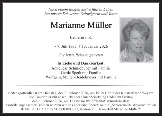 Traueranzeige von Marianne Müller von merkurtz