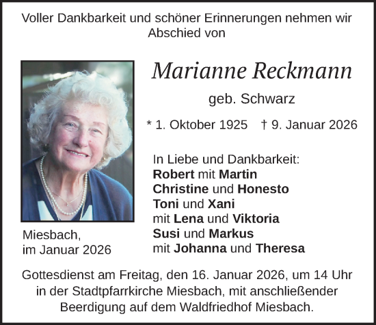 Traueranzeige von Marianne Reckmann von merkurtz