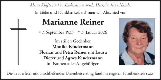 Traueranzeige von Marianne Reiner von merkurtz